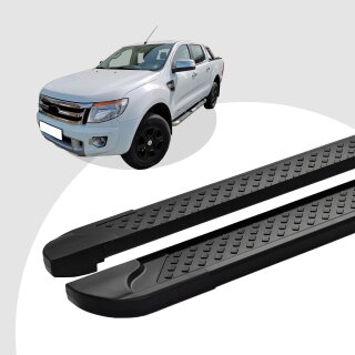 Trittbretter passend für Ford Ranger Model 2012 bis 2016 (Model: ALMO, Farbe: Schwarz) mit ABE