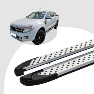 Trittbretter passend für Ford Ranger Model 2012 bis 2016 (Model: ALMO, Farbe: Silber) mit ABE