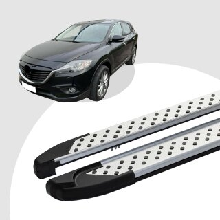 Trittbretter passend für Mazda CX-9 ab 01/2007-12/2015 (Model: ALMO, Farbe: Silber) mit ABE