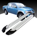 Trittbretter passend f&uuml;r Mitsubishi L200 ab 01/2004-12/2022 (Model: ALMO, Farbe: Silber) mit ABE