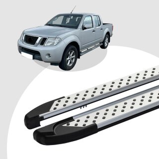 Trittbretter passend für Nissan Navara ab 10/2004-12/2015 (Model: ALMO, Farbe: Silber) mit ABE