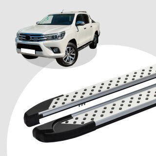 Trittbretter passend für Toyota Hilux Revo ab 05/2015 (Model: ALMO, Farbe: Silber) mit ABE