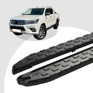 Trittbretter passend für Toyota Hilux Revo ab 05/2015 (Model: SUPA, Farbe: Schwarz) mit ABE