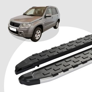 Trittbretter passend für Suzuki Grand Vitara ab 04/2005+ (Model: SUPA, Farbe: Silber) mit ABE