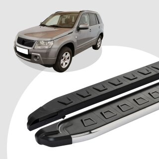 Trittbretter passend für Suzuki Grand Vitara ab 04/2005+ (Model: NEWS, Farbe: Silber) mit ABE