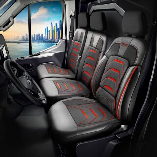 Sitzbezüge passend für Ford Transit ab 2014 (2+1 Sitzbank in Schwarz-Rot)