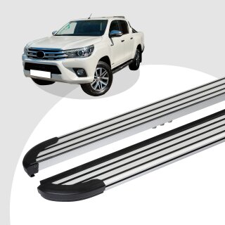 Trittbretter passend für Toyota Hilux Revo ab 05/2015 (Model: LINX, Farbe: Silber) mit ABE