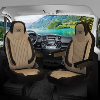 Sitzbezüge passend für 2in1-Mobil Wohnmobil (Beige-Schwarz) Pilot 6.8