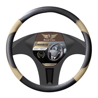 Lenkradbezug aus Kunstleder Universal für 37-39cm durchmesser, Beige-Schwarz