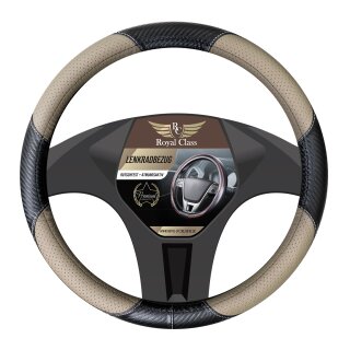 Lenkradbezug aus Kunstleder Universal für 37-39cm durchmesser, Beige-Schwarz