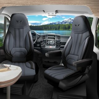 Sitzbezüge passend für Flow Camper Wohnmobil (Grau-Schwarz) Pilot 13.6