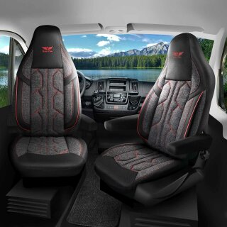 Sitzbezüge passend für Benimar Wohnmobil (Schwarz-Dunkelgrau-Rot) 1098P052