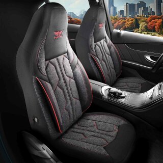 Sitzbezüge (Pilot) passend für Peugeot 3008 in Schwarz Dunkelgrau Rot 1098P052