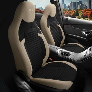 2x Sitzbezüge (Pilot) passend für Volvo V40 in Schwarz Beige 1256P015