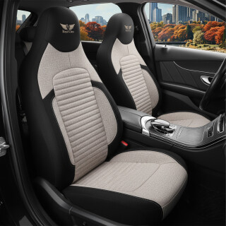 2x Sitzbezüge (Pilot) passend für Peugeot 4008 in Beige Schwarz 1256P043