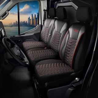 Transporter Sitzbezüge für Opel Combo 2019+ in Schwarz Rot 130803002R maßgeschneidert 2+1