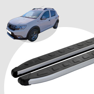 Trittbretter passend für Dacia Stepway ab 10/2012 (Model: DOLU, Farbe: SIlber) mit ABE