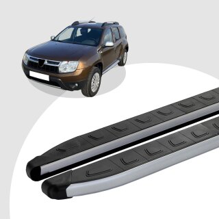 Trittbretter passend für Dacia Duster ab 04/2010-12/2017 (Model: DOLU, Farbe: SIlber) mit ABE