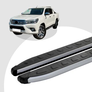 Trittbretter passend für Toyota Hilux Revo ab 05/2015 (Model: DOLU, Farbe: SIlber) mit ABE