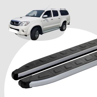 Trittbretter passend für Toyota Hilux Vigo 08/2004-12/2015 (Model: DOLU, Farbe: SIlber) mit ABE