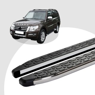 Trittbretter passend für Mitsubishi Pajero ab 11/2006 (Model: LAVA, Farbe: Silber)