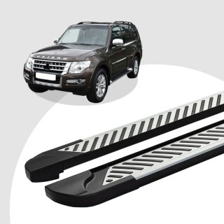 Trittbretter passend für Mitsubishi Pajero ab 11/2006 (Model: LINE, Farbe: Silber)