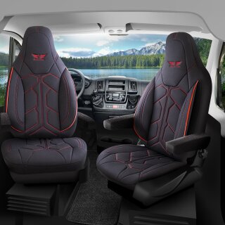 Sitzbezüge passend für Ka-Mobile Wohnmobil (Schwarz-Rot) Pilot 1.2