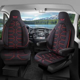 Sitzbezüge passend für Flow Camper Wohnmobil (Schwarz-Rot) Pilot 2.2