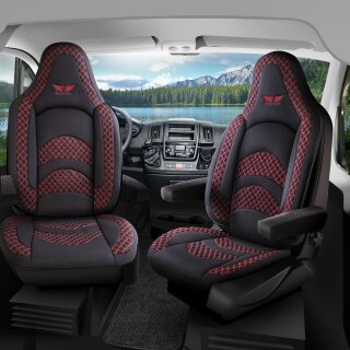 Sitzbezüge passend für Flow Camper Wohnmobil (Schwarz-Rot) Pilot 3.2