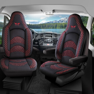 Sitzbezüge passend für Polyroof Wohnmobil (Schwarz-Rot) Pilot 3.2