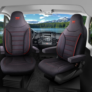 Sitzbezüge passend für LMC Wohnmobil (Schwarz-Rot) Pilot 4.2
